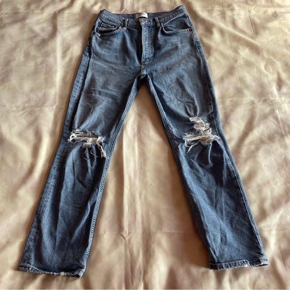 Agolde- Riley High Rise Straight Crop Jeans in Light Wash Whiplash Size 27 - Picture 3 of 10